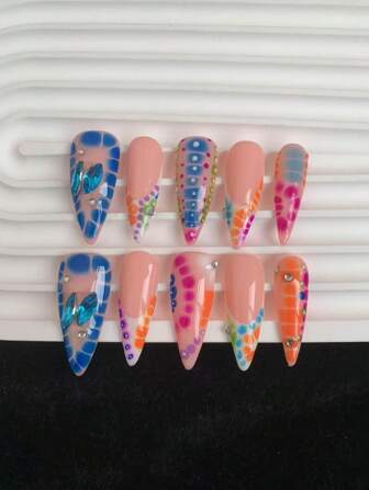 Ten Pieces Of Pure Hand-Worn Nail High-Heeled French Carving Can Be Given To Friends Or Girlfriends To Wear Repeatedly. Press On Nails Nail Supplies Nails