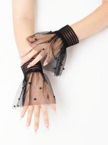 1pair Ladies' Stud Beaded Rolled Edge Sleeve Cuff With Lace Decoration Valentine's Day Valentines