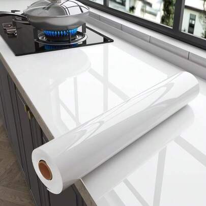 1 卷台面接触纸，白色壁纸橱柜剥离粘贴纸，适用于墙壁、橱柜、桌子、厨房，台面接触纸