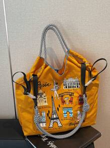 2025新款流行女士手提包，大容量通勤小众设计单肩斜挎包，休闲百搭简约时尚手提包，舒适尼龙面料拼色可调节长肩带，宽敞开口设计，适合秋冬季