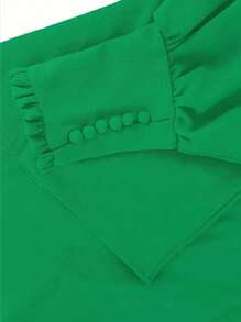 Women's Elegant Solid Color Ruffle Trim Lantern Sleeve Loose Blouse, Suitable For Daily, Office, Commute Wear - Green - View 5