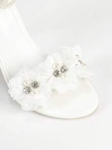 11.3厘米超高跟白色新娘凉鞋，优雅花卉图案，时尚百搭，饰有仿珍珠鞋带，适合春夏穿着。 - 白色 - 查看 9