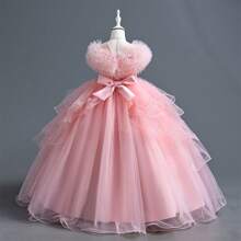 Young Girl Elegant Party Dress, Fancy Net Luxury Ball Gown Formal Princess Dress For Ceremony - Pink - View 2