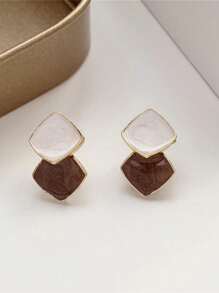2pcs Minimalist Contrast Color Stitching Earrings, Suitable For Women's Daily And Party Wear - Coffee - View 5