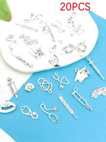 20pcs/50pcs Mixed Random Hospital Doctor Nurse Emergency Vehicle Theme Pendant Antique Silver Color Alloy Charm Set - Zinc Alloy Pendant, For DIY Jewelry, Necklace, Earrings And Bracelet