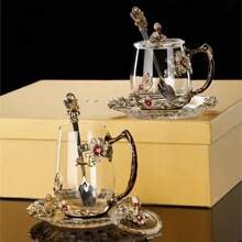 1件（1杯1勺）黛西咖啡杯水杯玻璃杯搪瓷勺早餐牛奶果汁杯（不带盖） - 彩色 - 查看 8