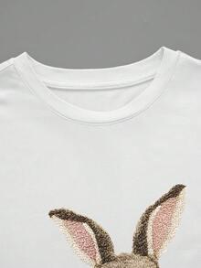 可爱、活泼的卡通风格蝴蝶结仿刺绣图案 Y2K、节日复活节、幸运派对礼服 - 白色 - 查看 4