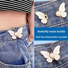 4pcs Butterfly Waist Cincher Jeans Buttons Adjustable Waist Tightener, No Piercing Invisible Buckle Decorative Buttons