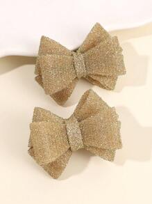 2pcs Gold Hair Bows For Toddler Girls Sparkling Gold Bow Hair Clips Gold Foil Mesh Hairpins Adorable Solid Color Barrettes Girls Holiday Party Headpiece Kids Baby Hair Accessories