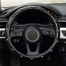 3 件装水钻 PU 皮革闪亮通用汽车方向盘套，15 英寸 - 黑色、白色、粉色 - 黑色 - 查看 7
