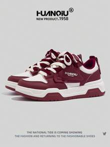 HUANQIU 2026新款男鞋，男士运动鞋，黑色鞋，滑板鞋，时尚白鞋，多功能轻便舒适白鞋，系带软底休闲鞋，跑步鞋，红白四季鞋 - 紅白色 - 查看 3
