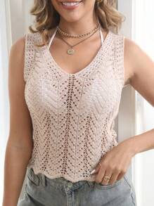 Summer New Solid Color Knit Sleeveless Top Women, European And American Minimalist V-Neck Tank Top - Apricot - View 7