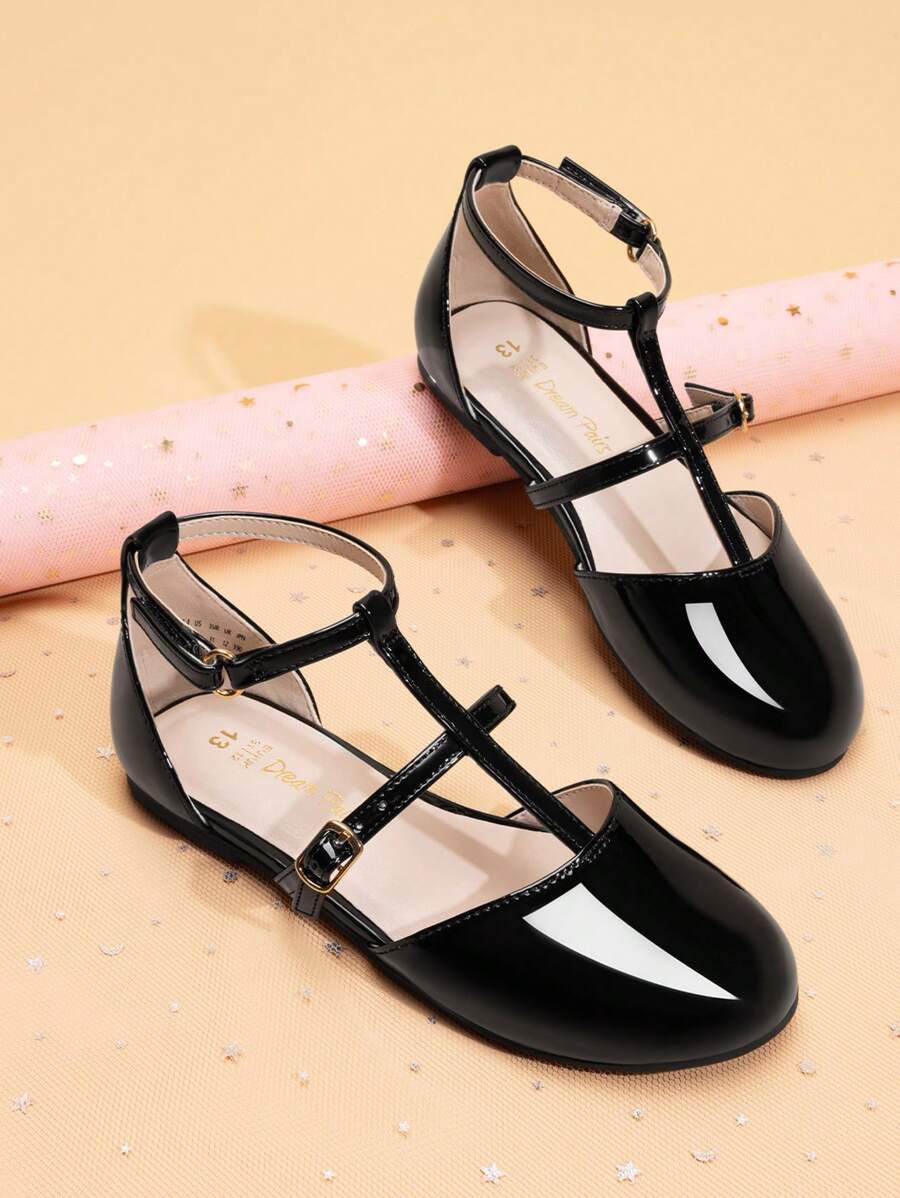 Girls Dress Shoes Mary Jane Flats For Little Girls Party Shoes With T Strap - 黑色 - 查看 1