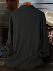 Plus Size Women Fashion Casual Embroidered Blouse Black Vacation Spring - Black - View 2