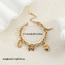 1 件复古不锈钢钥匙扣吊坠，钛钢爱心元素设计手链，时尚百搭情侣礼物 - 珍珠愛心 - 查看 3