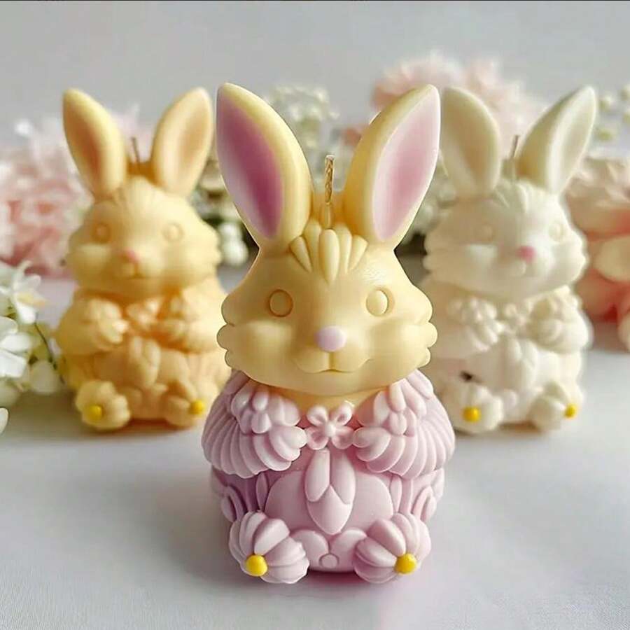 1 件兔子形状 3D 硅胶模具，带花环，可爱的动物设计