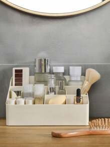 1pc ABS Desktop 6-Compartment Storage Box, Home Organizer For Nightstand, Makeup, Bathroom, 6 Compartments For Storage