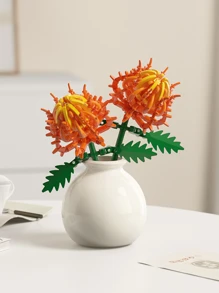 1pc/846pcs Artificial Everlasting Flowers Succulent Plants Handmade Flower Bouquets DIY Lily/Chrysanthemum/Rose/Hibiscus/Peony/Sunflower/Tulip/Gardenia 3D Puzzle Assembly Building Blocks Model Home Decor Desktop Ornaments, Mother's Day/Birthday Gift