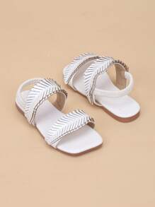 儿童时尚系带夏季树叶休闲平底凉鞋 - 白色 - 查看 6