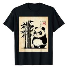 Kawaii Panda Ink Japanese Streetwear Novelty Funny Panda T-Shirt Graphic Tees Short Sleeve Casual Women Men T Shirts 100% Cotton Tee Shirt Womens Summer Tops Funny Print Women's T-Shirts Soft Comfy Everyday Wear Daily Gift Woman Tshirt Black - Black - View 1