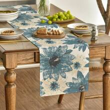 1pc/1set Sunflower Pattern Linen Placemats, Tablecloth And Table Runner Set, 12"X18"/13"X72" Seasonal Kitchen Dining Table Decor, Party & Home Decoration - Multicolor - View 5