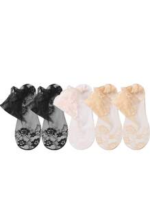 Chaussettes femmes en dentelle transparente Lolita invisibles, fines pour l'été, antidérapantes, courtes, coupe-bateaux