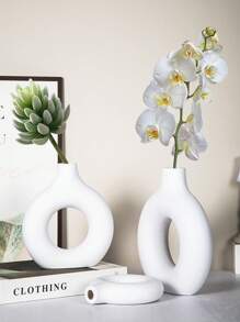 1 件现代北欧风格甜甜圈花瓶 - 几何圆形设计家居客厅装饰，塑料花卉中心装饰