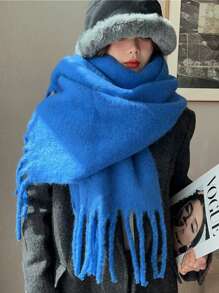 1pc Women Multicolor Extra Long Faux Cashmere Solid Color Scarf With Tassels, Warm For Autumn/Winter Outings, Traveling, And Shopping - Beige - View 7