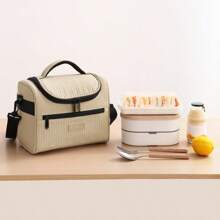 1 pieza Bolsa de almuerzo aislada de gran capacidad de 8L, hecha de fibra de poliéster suave con cremallera, impermeable y a prueba de fugas, reutilizable, con correas para el hombro ajustables, adecuada para llevar en mano o cruzada. Diseño de acolchado de unicolor y multicolor, adecuada tanto para hombres como para mujeres, perfecta para oficinas, escuelas, picnics, playas - Una bolsa refrigerable para adolescentes, adultos, maestros, temporada de vuelta a clases