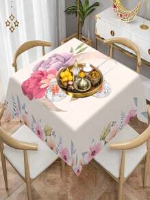 1 pezzo Tovaglia con design floreale di luna e lanterna, semplice e fresca, molto adatta per raduni familiari, decorazioni per tavoli da pranzo e decorazioni per le festività - Multicolore - Visualizzare 7