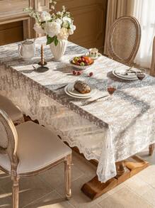 1 块白色蕾丝桌布，浪漫风格适合节日、聚会、宴会、餐厅、婚礼、家庭餐桌装饰