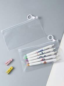 10Pcs/Set Transparent Stationery Bag File Bag Study Supplies Waterproof Exam Storage Desktop Organization Simple Solid Color Zipper Large Capacity Daily