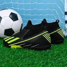 1 par de zapatos de fútbol para adultos hombres/mujeres estudiantes, zapatos con clavos para deportes de equipo, competencia, resistentes al deslizamiento y al desgaste con tacos para césped artificial, arena, césped natural, cancha interior, zapatos de entrenamiento de fútbol con cordones, zapatos de fútbol para mujer de piel de balón ovalado de pequeño tamaño - Negro - Ver 3