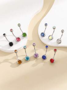 11pcs/5pcs Colorful Round Rhinestone Stainless Steel Belly Button Rings