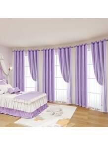 Top Eyelet/Hollow Star Cutout Curtain/Layered Solid Color Blackout And Sheer 2-In-1 Curtain/Blackout Bedroom Curtain/Bedroom Decor Curtain/Living Room/Classroom/Beautiful Sheer Lace Double Layer Curtain