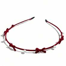 1pc Women Solid Color Flocked Alloy Metal Bow Pearl Edge Bow Headband, Elegant Sweet Campus Match, Suitable For Party, Ball, Daily Wear, Autumn/Winter
