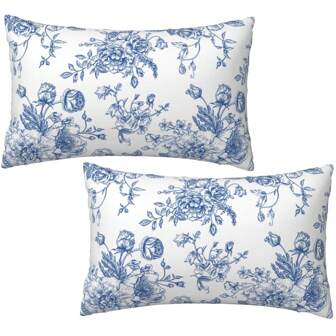 2 pezzi Federe stampate a fiori blu e bianchi da 12 x 20 pollici, federe vintage floreali per decorazione esterna, cuscini lombare, divano, letto o decorazione domestica, reversibili senza inserto