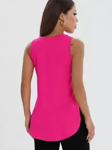 1pc Women's Casual Loose Sleeveless Side Slit Solid Color Pullover Sports Top For Outdoor Exercise, Spring/Summer