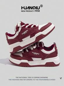 HUANQIU 2026新款男鞋，男士运动鞋，黑色鞋，滑板鞋，时尚白鞋，多功能轻便舒适白鞋，系带软底休闲鞋，跑步鞋，红白四季鞋 - 紅白色 - 查看 2