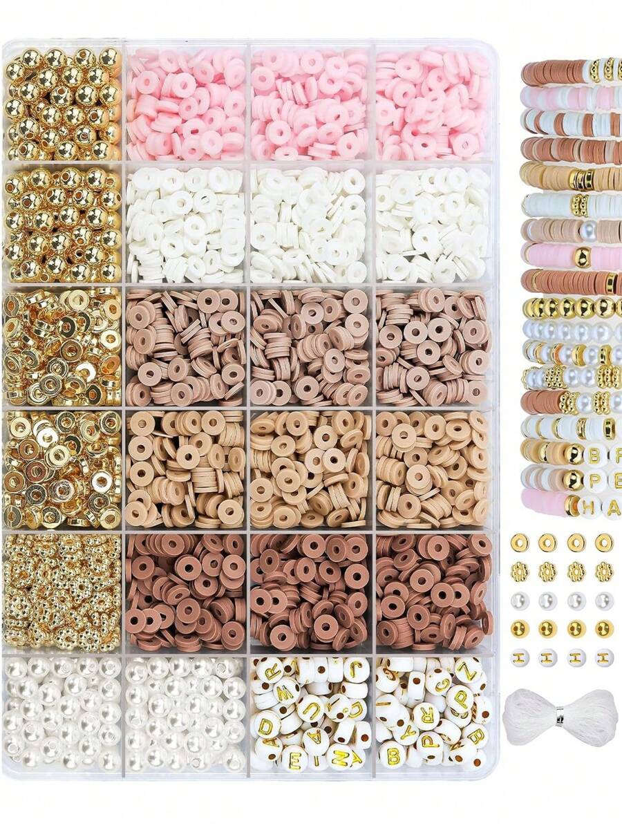 2400/4000PCS Clay Bead Bracelet Kit DIY Jewelry Making Kit Clay Beads Bracelet Making Kit, Flat Preppy Beads For Friendship Bracelets, Polymer Clay Beads Crafts Gifts - Polymer Clay - View 1