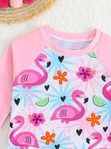 Young Girls Long Sleeve Two Pieces Swimwear - Top And Bottom - Purple - View 3