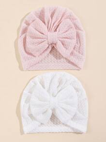 Newborn Baby Waffle Bow Headband Hat Set, Cute Turban Headwrap Cap For Infant