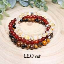 Conjunto de joyería del signo Leo, pulsera de Leo, cristal de Leo, joya de piedra natal, regalo de mujer Leo, pulsera de horóscopo Leo, regalo de cumpleaños Leo astrología, 6 mm - 3 piezas/juego - Ver 7