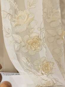 1 件优质刺绣双层薄纱遮光窗帘，雕花刺绣蕾丝透明窗板，适用于卧室、客厅