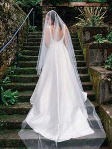 1 tấm mạng che mặt cô dâu dài bằng vải tuyn màu nude hai lớp, thích hợp cho đám cưới, đạo cụ chụp ảnh, văn phòng đăng ký kết hôn, lễ cưới tại nhà thờ, kèm lược chải tóc trang phục mùa thu dành cho phụ nữ - trắng - Xem 3