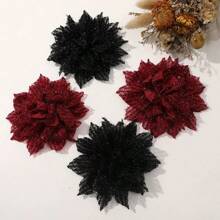 2 pièces Pinces à cheveux florales en maille noire et rouge vin pour femmes, style casual, bohème, de fête et élégant