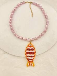 1 chiếc vòng cổ ngọc trai Baroque Y2K cổ điển với mặt dây chuyền hình con cua bằng kim loại và mặt dây chuyền hình cá bằng nhựa, thích hợp cho bãi biển, khu nghỉ dưỡng, trang phục hàng ngày, tiệc tùng, phụ kiện trang phục - cá - Xem 4