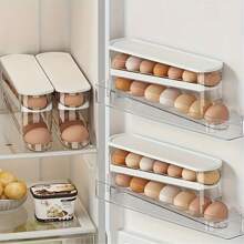 1 pieza Estante apilable para huevos, Caja portahuevos de doble capa y ruedas ahorrador de espacio, con tapa, Contenedor de almacenamiento de huevos de plástico transparente, Organizador de refrigerador, Caja de almacenamiento de cocina