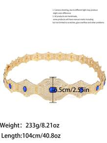 Moroccan Retro Style Women's Gold Waist Belt With Palace Openwork Carving, Inlaid With Large Rhinestones, Adjustable Length Wedding Jewelry Waist Chain Body Jewelry Belt. - Multicolor - View 9
