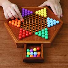 Luxury Wooden Chinese Checkers Game Set, Hexagonal Gameboard With Storage Drawer, Classic Family Strategic Board Game, Portable Tabletop Chess Game, Retro Jumping Pieces, Homestyle Version - 1PC Set With Acrylic Beads - View 6